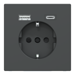 Зарядний пристрій USB + розетка, чорна, 16 А, Merten - Schneider Electric [MTN2367-6034]