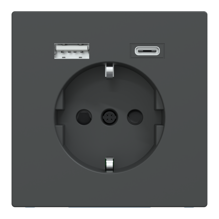 Зарядний пристрій USB + розетка, 16 А, чорна, Merten, Schneider Electric [MTN2367-6034]
