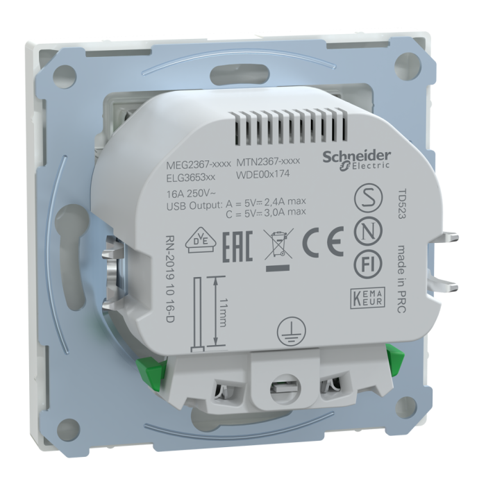 Зарядний пристрій USB + розетка, 16 А, біла, Merten, Schneider Electric [MTN2367-6035]