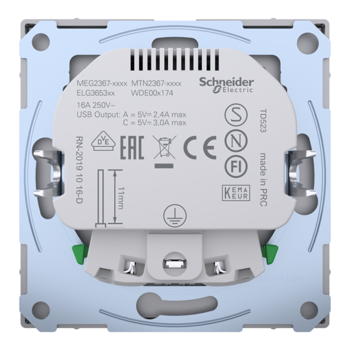 Зарядний пристрій USB + розетка, 16 А, нержавіюча сталь, Merten, Schneider Electric [MTN2367-6036]