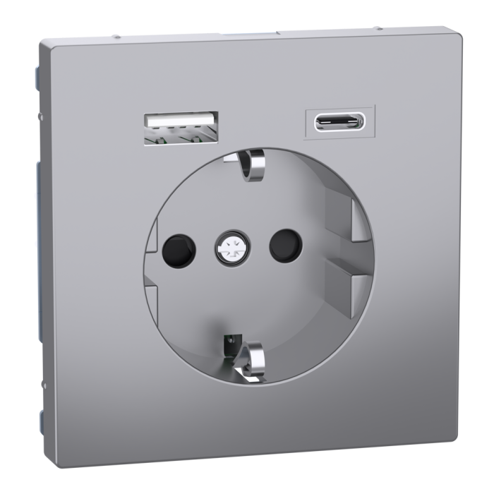 Зарядний пристрій USB + розетка, Merten, D-Life РОЗЕТКА 16 A USB A+C 3 A, нержавіюча сталь, Schneider Electric, [MTN2367-6036]