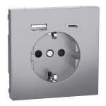 Зарядний пристрій USB + розетка, нержавіюча сталь, 16 А, Merten - Schneider Electric [MTN2367-6036]