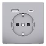 Зарядний пристрій USB + розетка, Merten, D-Life РОЗЕТКА 16 A USB A+C 3 A, нержавіюча сталь, Schneider Electric, [MTN2367-6036]