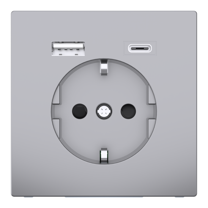 Зарядний пристрій USB + розетка, 16 А, нержавіюча сталь, Merten, Schneider Electric [MTN2367-6036]