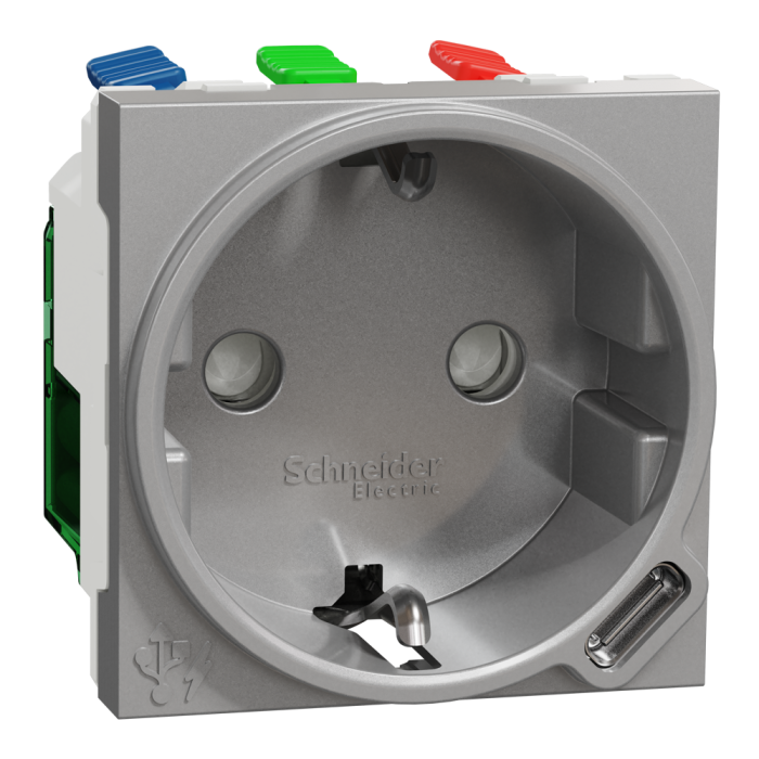 Зарядний пристрій USB + розетка, 10 А, 2 модулі, алюмінієва, Unica New, Schneider Electric [NU301730]