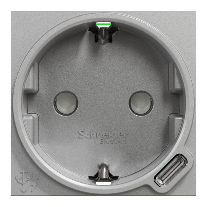 Зарядний пристрій USB + розетка, 10 А, 2 модулі, алюмінієва, Unica New, Schneider Electric [NU301730]