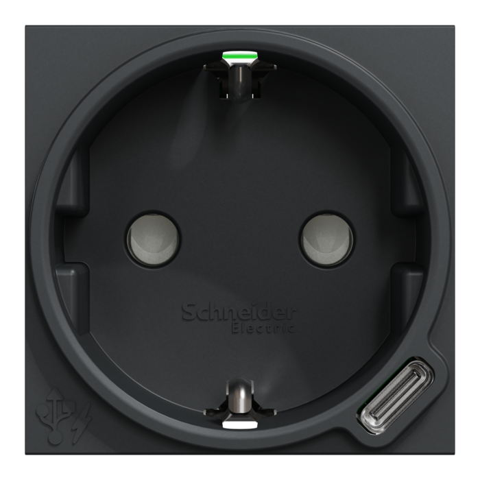 Зарядний пристрій USB + розетка, 10 А, 2 модулі, чорна, Unica New, Schneider Electric [NU301754]