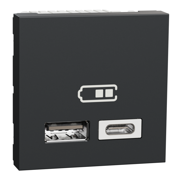 USB розетка, 2 модулі, чорна, Unica New, Schneider Electric [NU301854]