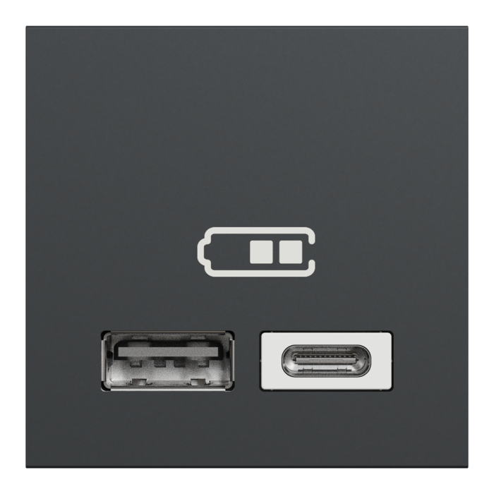 USB розетка, 2 модулі, чорна, Unica New, Schneider Electric [NU301854]