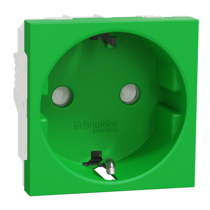 Розетка, 16 А, 2 модулі, зелена, Unica New, Schneider Electric [NU303706]