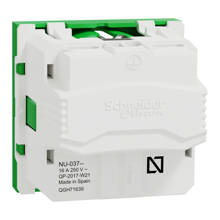 Розетка, 16 А, 2 модулі, зелена, Unica New, Schneider Electric [NU303706]