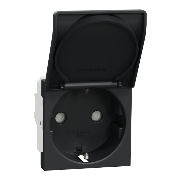 Розетка, 16 А, 2 модулі, чорна, Unica New, Schneider Electric [NU303754TA]