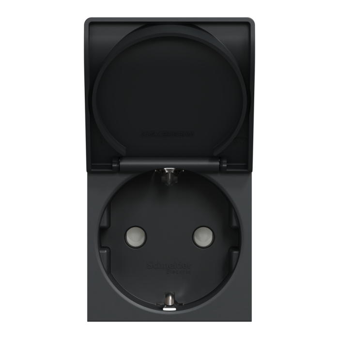 Розетка, 16 А, 2 модулі, чорна, Unica New, Schneider Electric [NU303754TA]