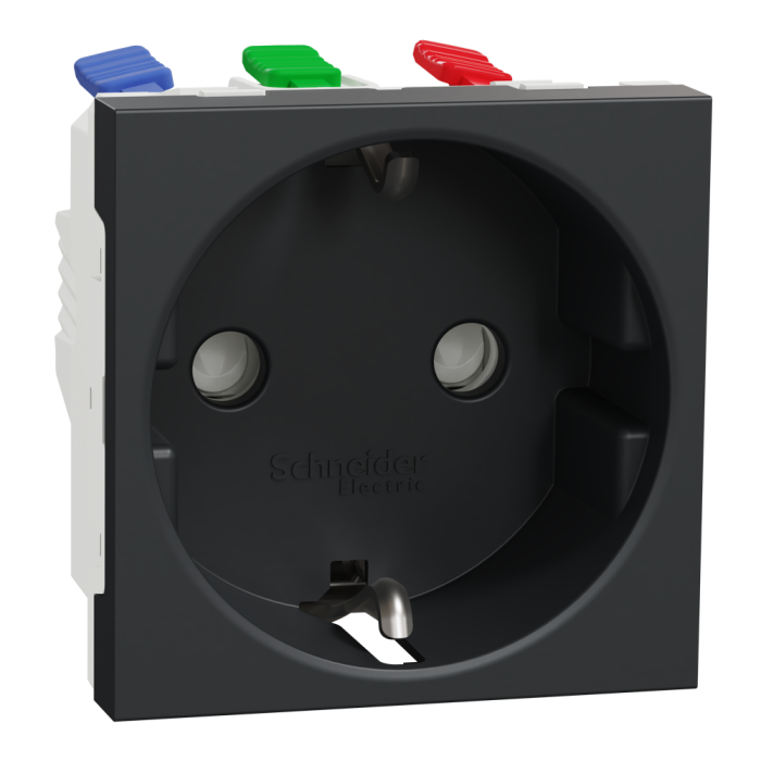 Розетка, 16 А, 2 модулі, чорна, Unica New, Schneider Electric [NU305754]