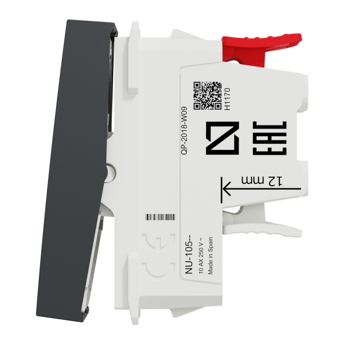 Вимикач, 1-клавішний, 10 А, 1 модуль, чорний, Unica New, Schneider Electric [NU310554]