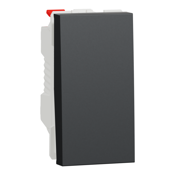 Кнопковий перемикач, 1-клавішний, 10 А, 1 модуль, чорний, Unica New, Schneider Electric [NU310654]