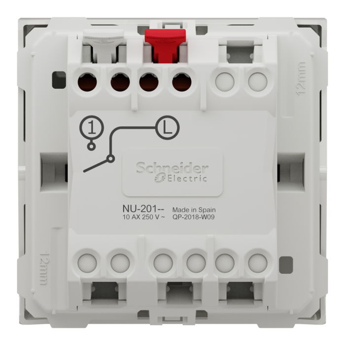 Вимикач, 1-клавішний, 10 А, 2 модулі, білий, Unica New, Schneider Electric [NU320118]
