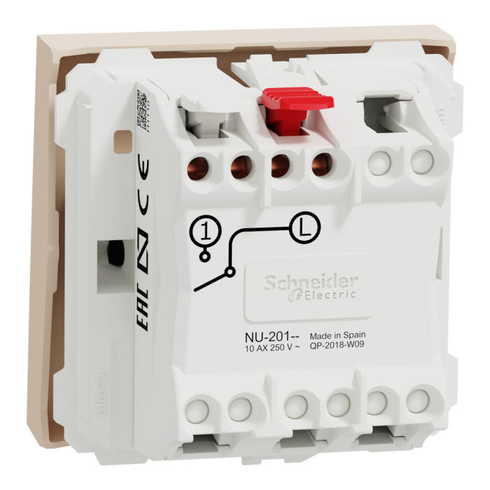 Вимикач, 1-клавішний, 10 А, 2 модулі, Unica New, Schneider Electric [NU320144]