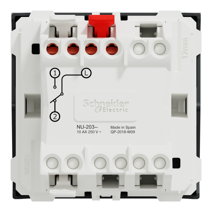 Вимикач, 1-клавішний, 10 А, 2 модулі, чорний, Unica New, Schneider Electric [NU320354]