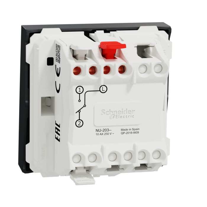 Вимикач, 1-клавішний, 10 А, 2 модулі, чорний, Unica New, Schneider Electric [NU320354]