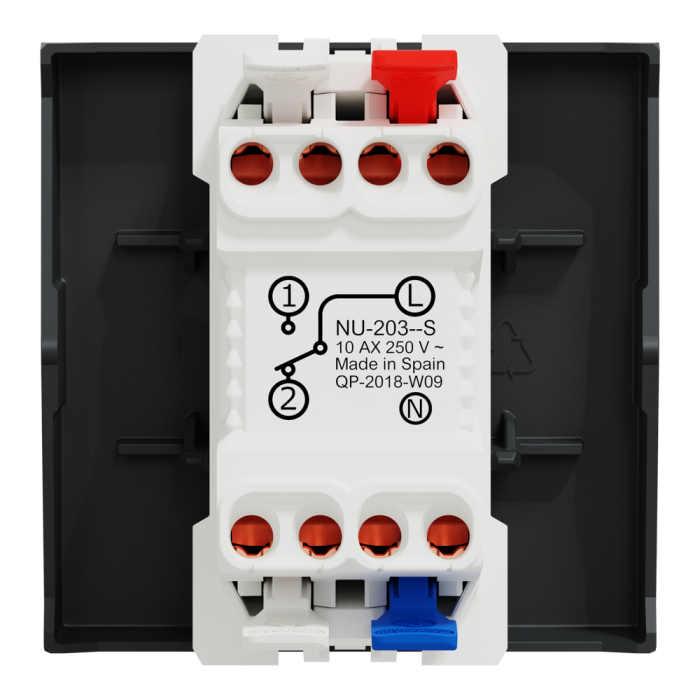 Вимикач, 1-клавішний, 10 А, 2 модулі, чорний, Unica New, Schneider Electric [NU320354S]