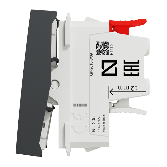 Вимикач, 1-клавішний, 10 А, 2 модулі, чорний, Unica New, Schneider Electric [NU320554]