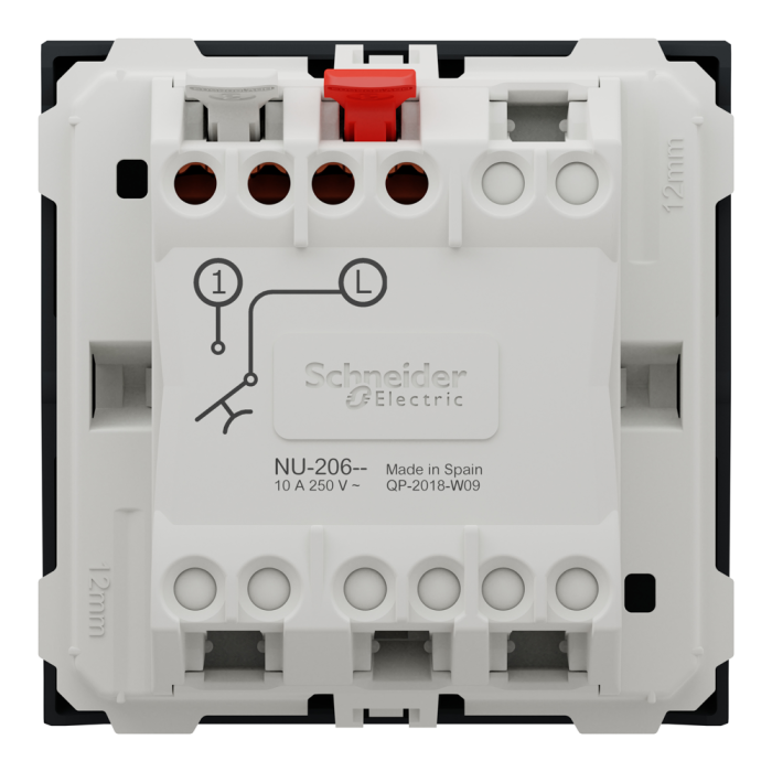 Кнопка, 1-клавішна, 10 А, 2 модулі, чорна, Unica New, Schneider Electric [NU320654]