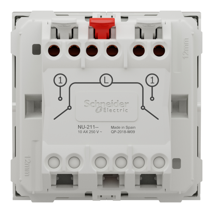Вимикач, 2-клавішний, 10 А, 2 модулі, білий, Unica New, Schneider Electric [NU321118]
