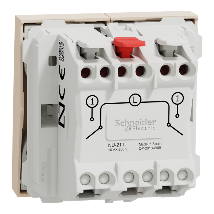 Вимикач, 2-клавішний, 10 А, 2 модулі, Unica New, Schneider Electric [NU321144]