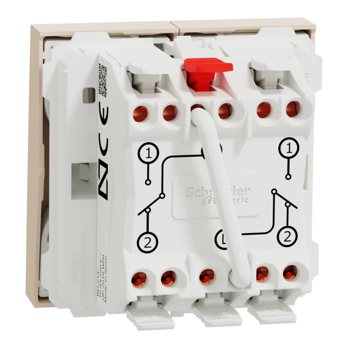 Вимикач, 2-клавішний, 10 А, 2 модулі, Unica New, Schneider Electric [NU321344]