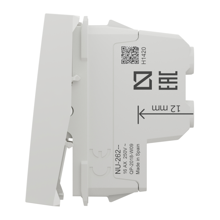 Вимикач, 1-клавішний, 16 А, 2 модулі, білий, Unica New, Schneider Electric [NU326218]