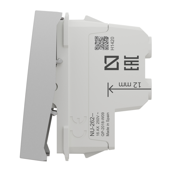 Вимикач, 1-клавішний, 16 А, 2 модулі, алюмінієвий, Unica New, Schneider Electric [NU326230]