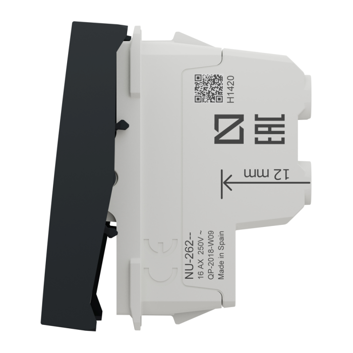 Вимикач, 1-клавішний, 16 А, 2 модулі, чорний, Unica New, Schneider Electric [NU326254]