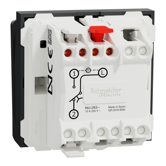 Картковий вимикач, 1-клавішний, 10 А, 2 модулі, чорний, Unica New, Schneider Electric [NU328354]