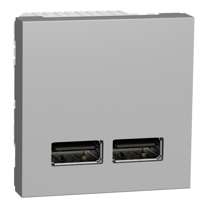 USB розетка, 2 модулі, алюмінієва, Unica New, Schneider Electric [NU341830]