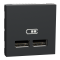 USB розетка, 2 модулі, чорна, Unica New, Schneider Electric [NU341854]