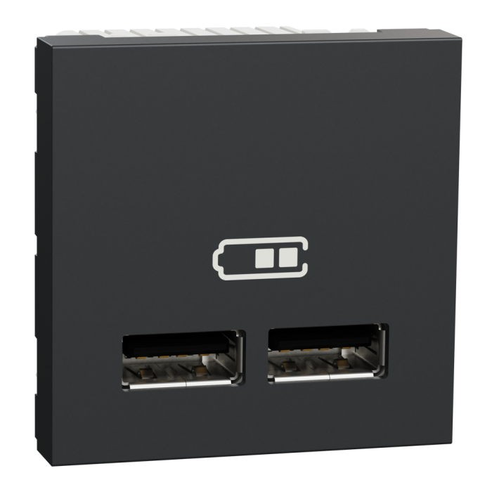 USB розетка, 2 модулі, чорна, Unica New, Schneider Electric [NU341854]