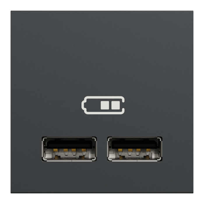 USB розетка, 2 модулі, чорна, Unica New, Schneider Electric [NU341854]