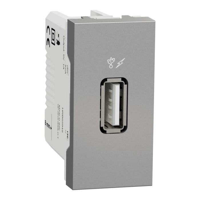 USB розетка, Unica New, Розетка USB 1 модуль алюміній, алюмінієвий, Schneider Electric, [NU342830]