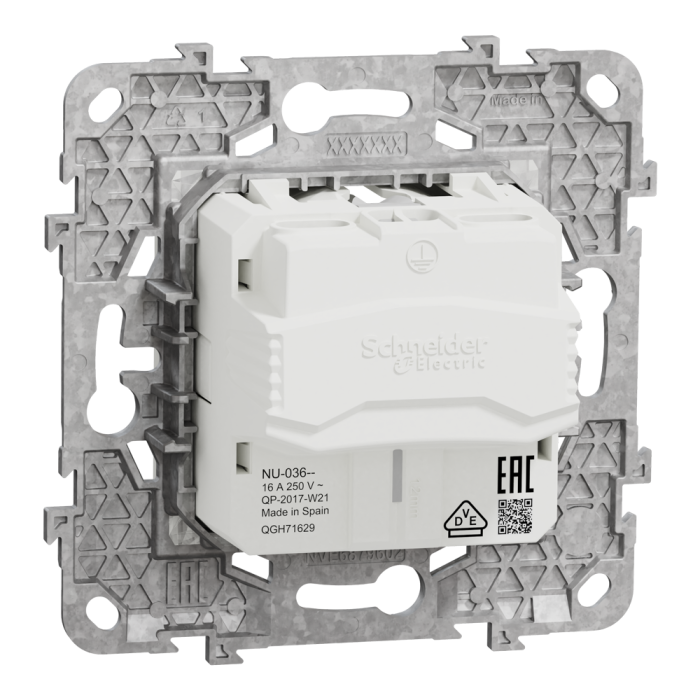 Розетка, 16 А, 2 модулі, біла, Unica New, Schneider Electric [NU503618]