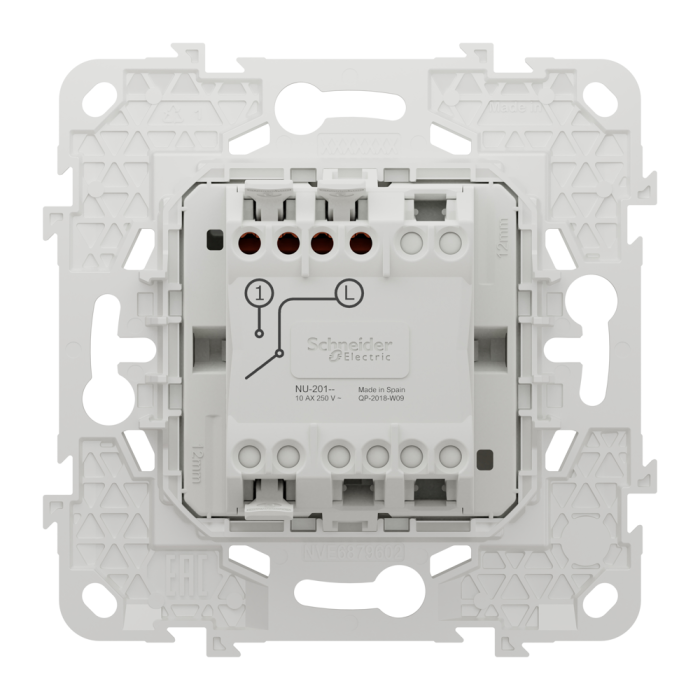 Вимикач, 1-клавішний, 10 А, 2 модулі, білий, Unica New, Schneider Electric [NU520118]