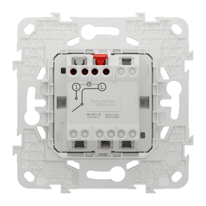 Вимикач, 1-клавішний, 10 А, 2 модулі, білий, Unica New, Schneider Electric [NU520118N]