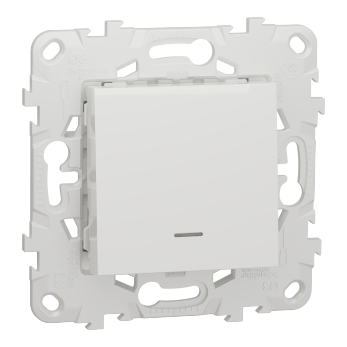Вимикач, 1-клавішний, 10 А, 2 модулі, білий, Unica New, Schneider Electric [NU520118N]