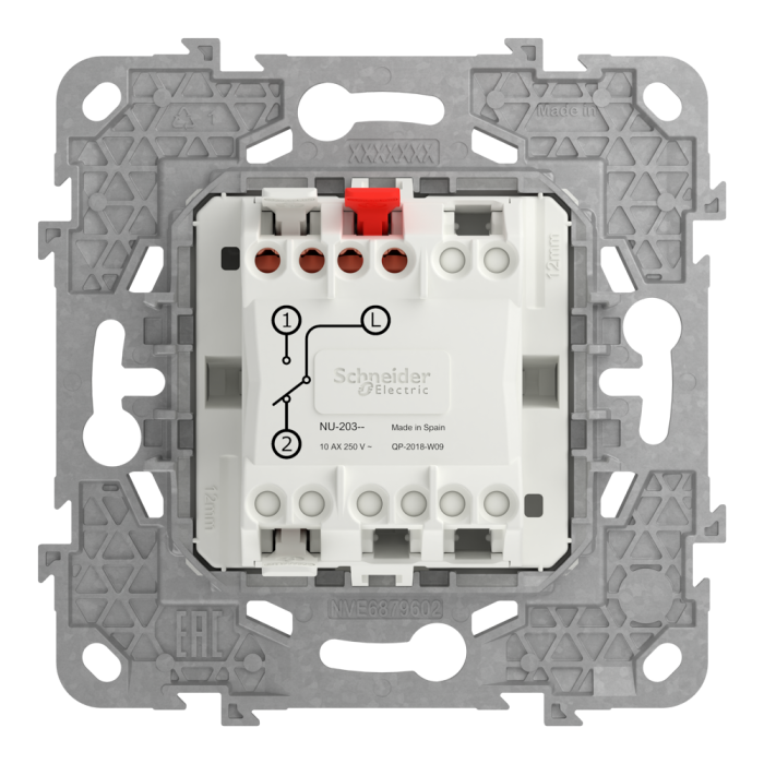 Вимикач, 1-клавішний, 10 А, 2 модулі, білий, Unica New, Schneider Electric [NU520318]
