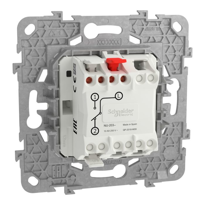 Вимикач, 1-клавішний, 10 А, 2 модулі, білий, Unica New, Schneider Electric [NU520318]