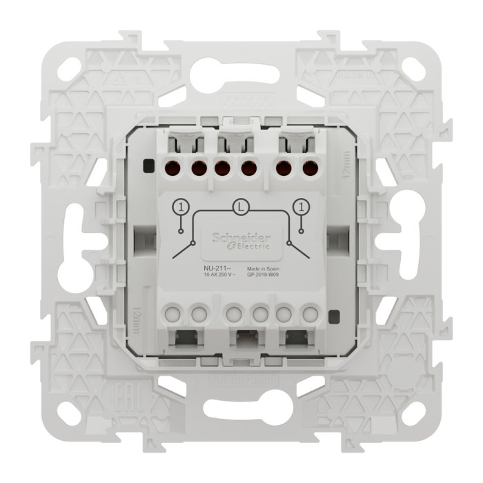 Вимикач, 2-клавішний, 10 А, 2 модулі, білий, Unica New, Schneider Electric [NU521118]