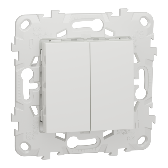 Вимикач, 2-клавішний, 10 А, 2 модулі, білий, Unica New, Schneider Electric [NU521118]