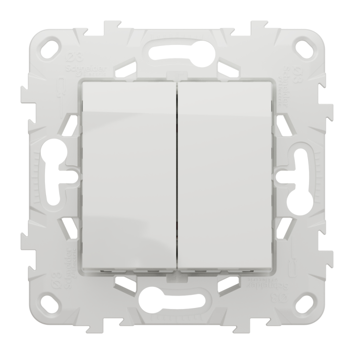 Вимикач, 2-клавішний, 10 А, 2 модулі, білий, Unica New, Schneider Electric [NU521118]