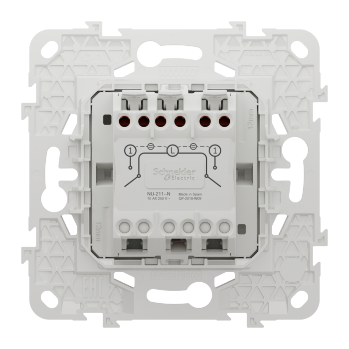 Вимикач, 2-клавішний, 10 А, 2 модулі, білий, Unica New, Schneider Electric [NU521118N]