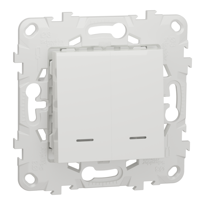 Вимикач, 2-клавішний, 10 А, 2 модулі, білий, Unica New, Schneider Electric [NU521118N]